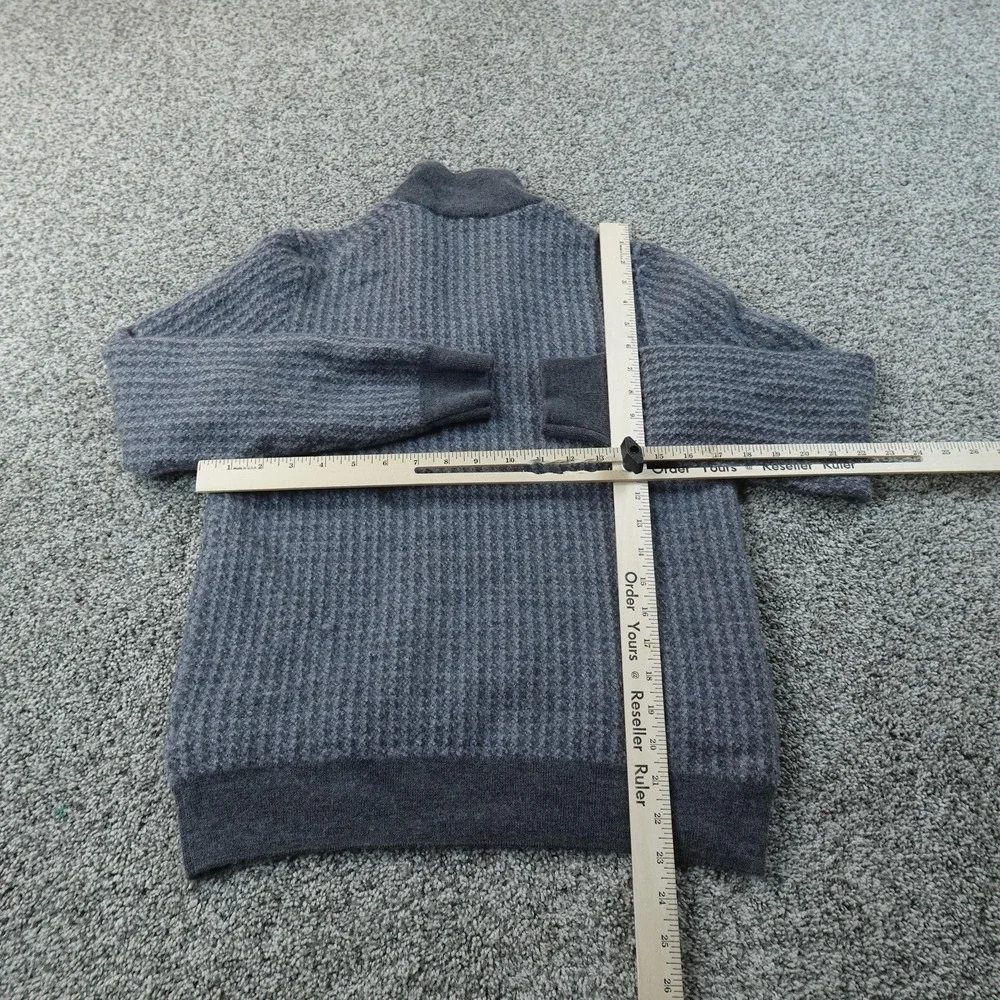 Jos‎ A Bank Sweater Mens L Gray Merino Wool Waffle Knit Thermal 1/4 Zip Pullover